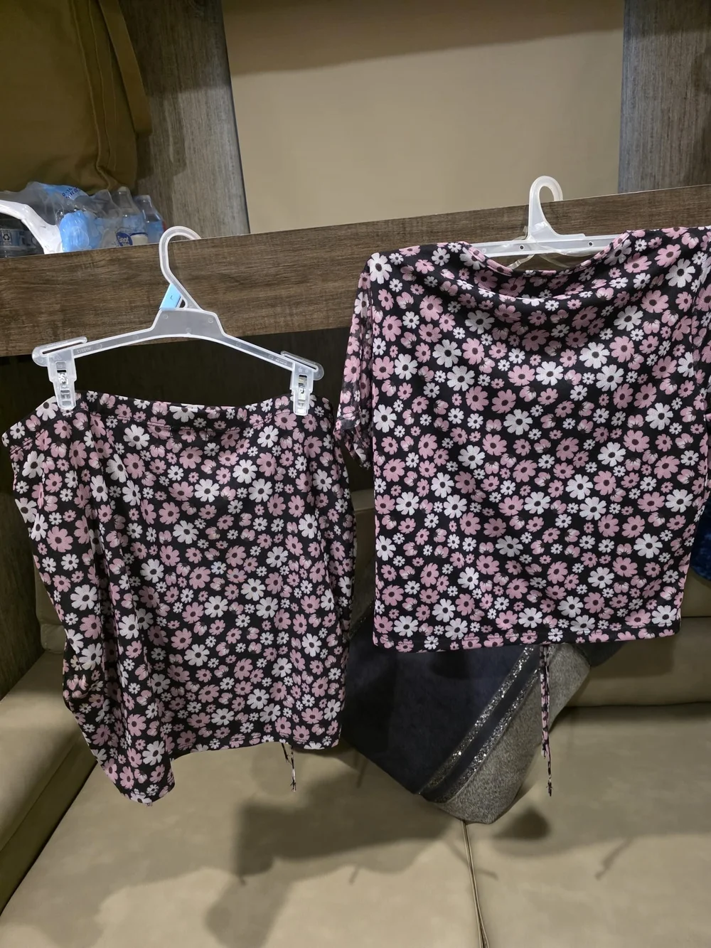 J for Justify Black Crop Top and Skirt Set with Pink Floral Print